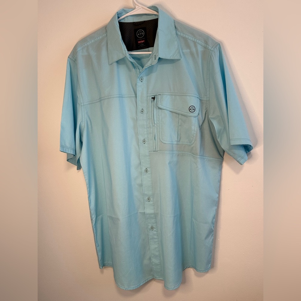 Casual Blue Button Down Short Sleeve Shirt